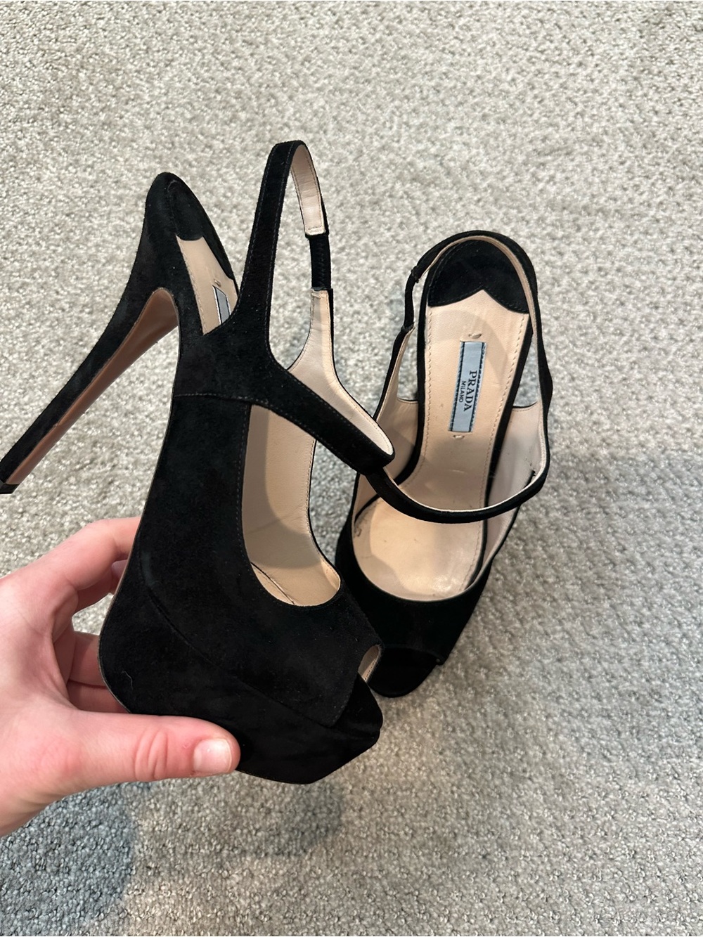 Prada Black Suede Platform Peep-Toe Slingbacks - Picture 4 of 8